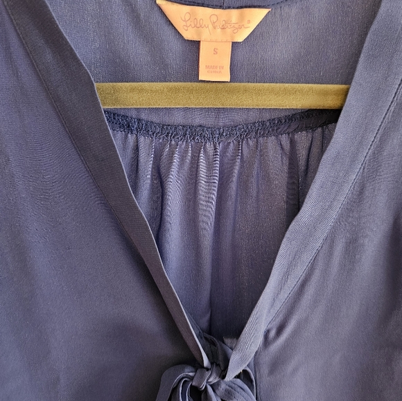 Lilly Pulitzer blue dahlia silk sleeveless tie neck top - Picture 6 of 6